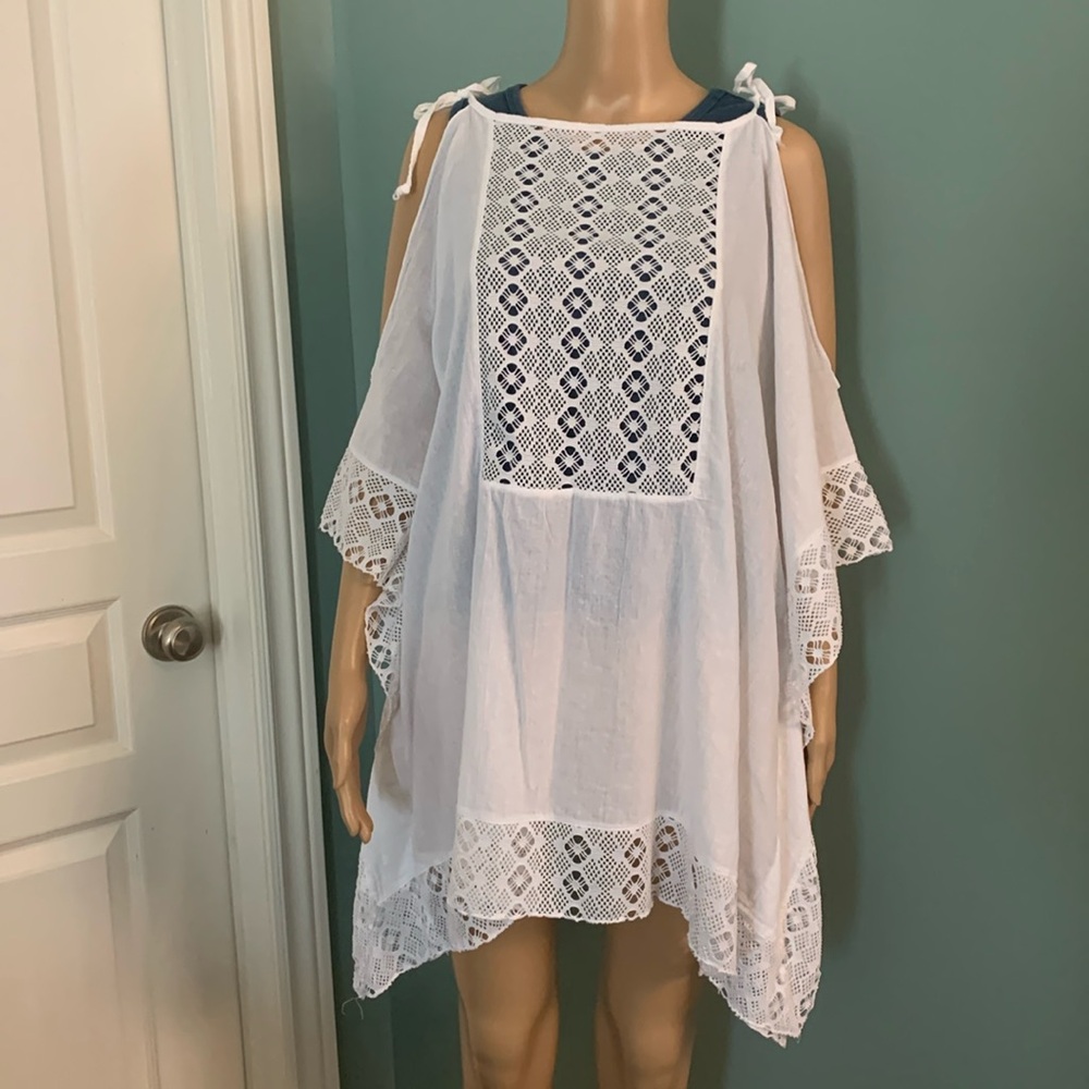 White Square-cut Relaxed Tunic or Beach Cover Up